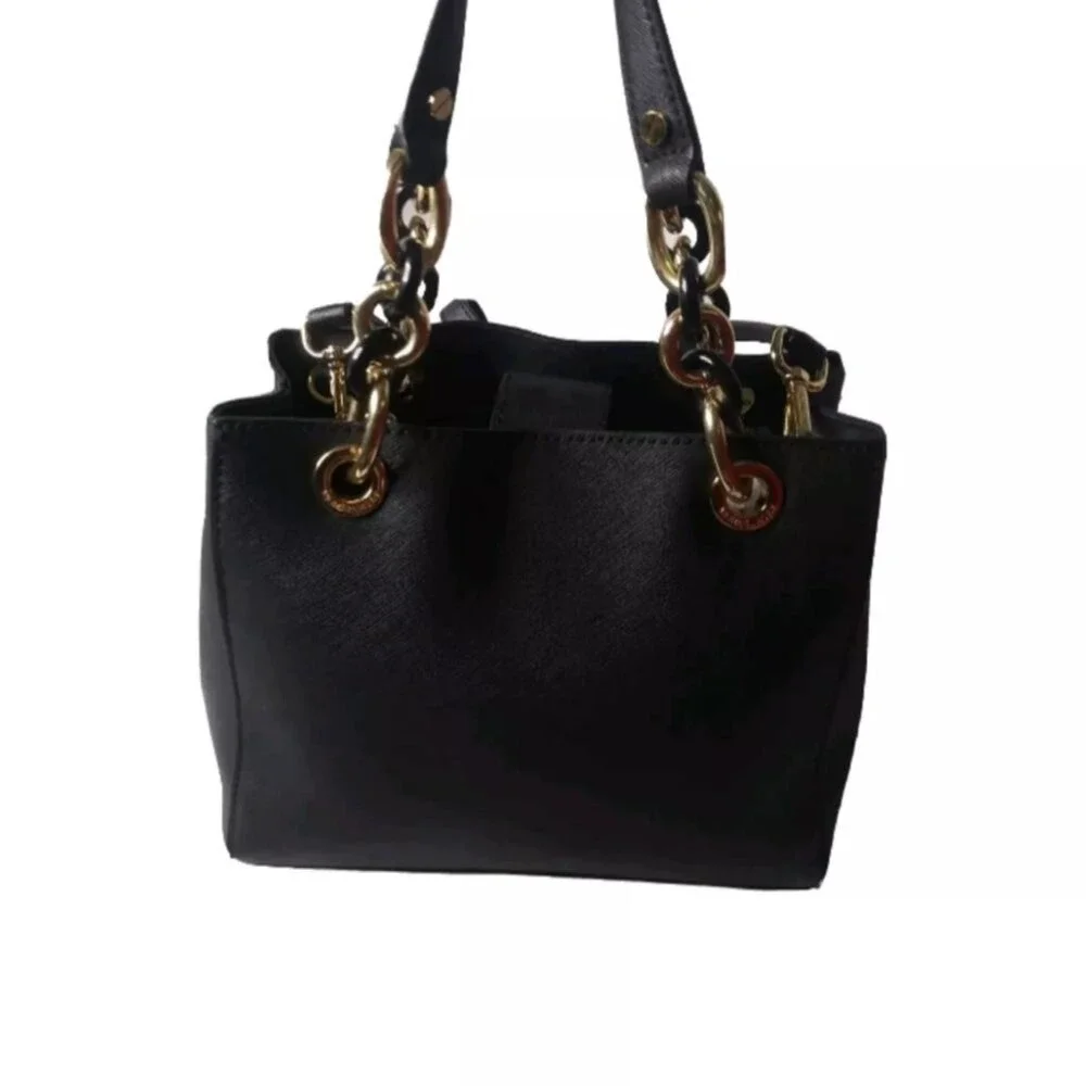 Michael Kors Small Cynthia Saffiano Leather Satchel Bag Black 30S5GCYS1L